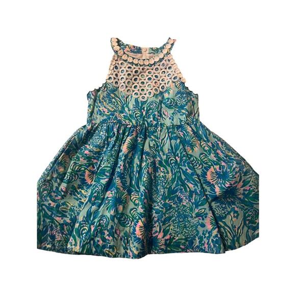 Lilly Pulitzer Kinley Dress Girls Size 3 Surf Blue Coral of the Story Excellent - Picture 4 of 8